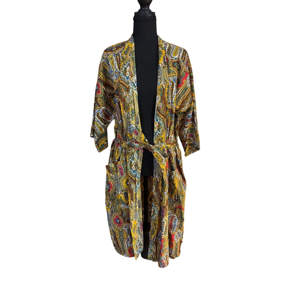 Robe Corporation of America Vintage Mid Century Paisley Open Kabuki Coat - OSFM